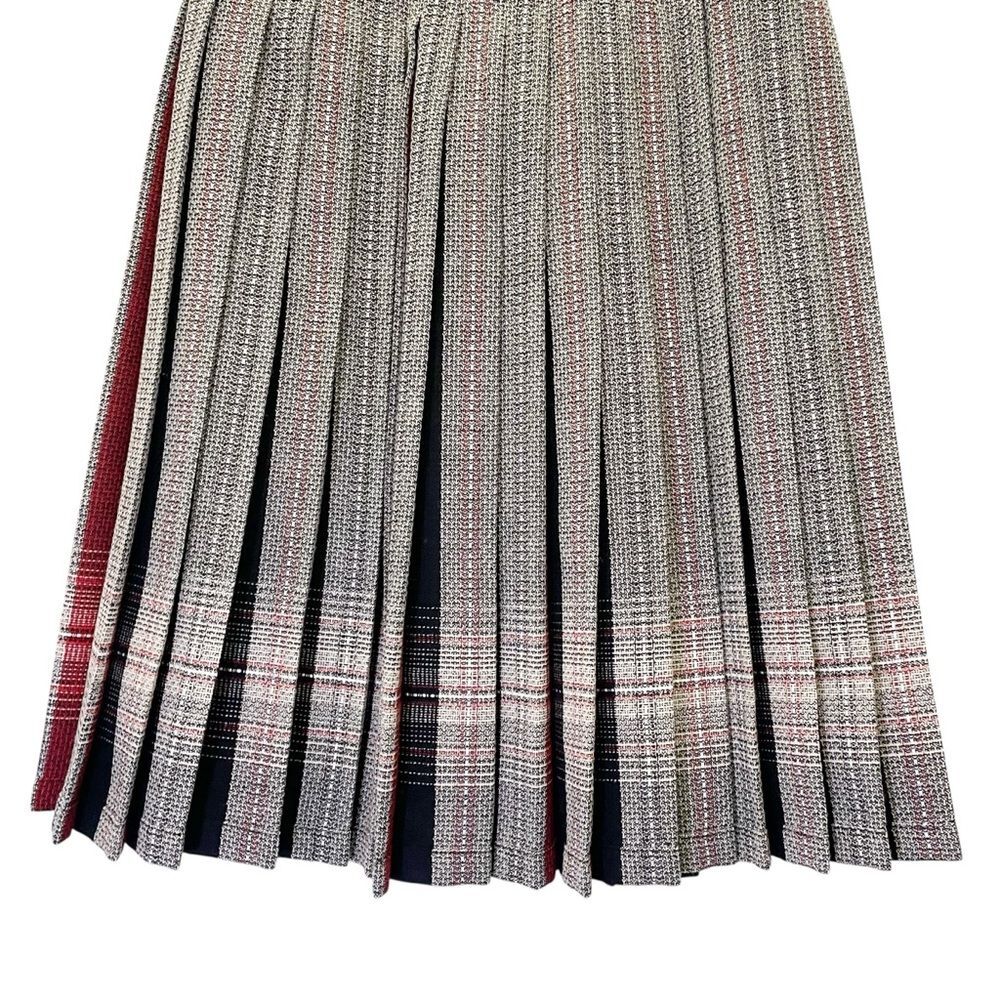 Vintage Wool Plaid Pleated Midi Skirt Red Black Cream VTG EU 38 US 8 Modern 2 - Picture 4 of 10